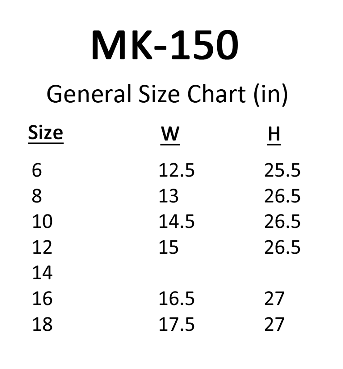 Mk Size Chart