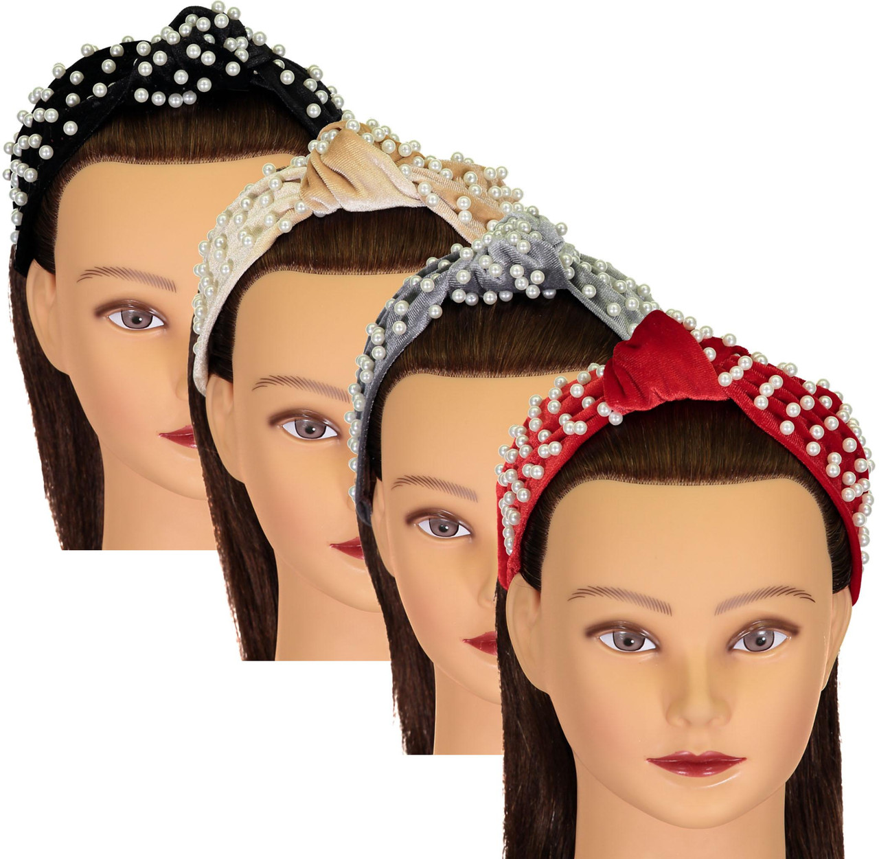 Riqki Girls Velvet Pearl Turban Knot Headband HB1916 Double