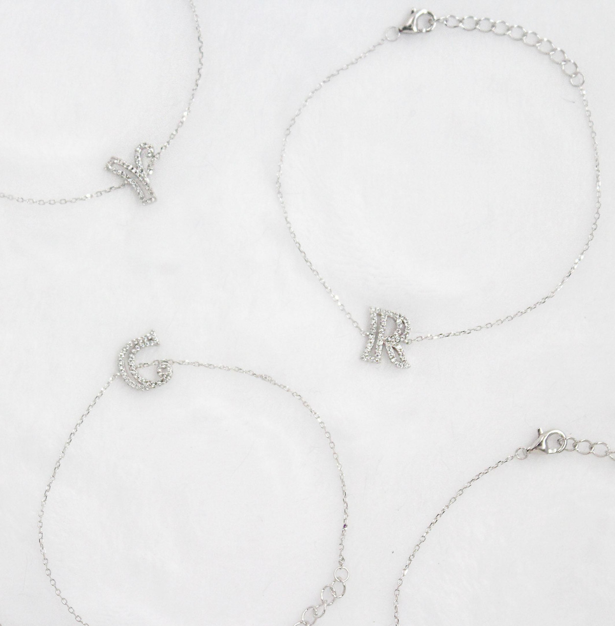 Sterling Silver Plated Initial Bracelet - BR1985 - Double Header USA