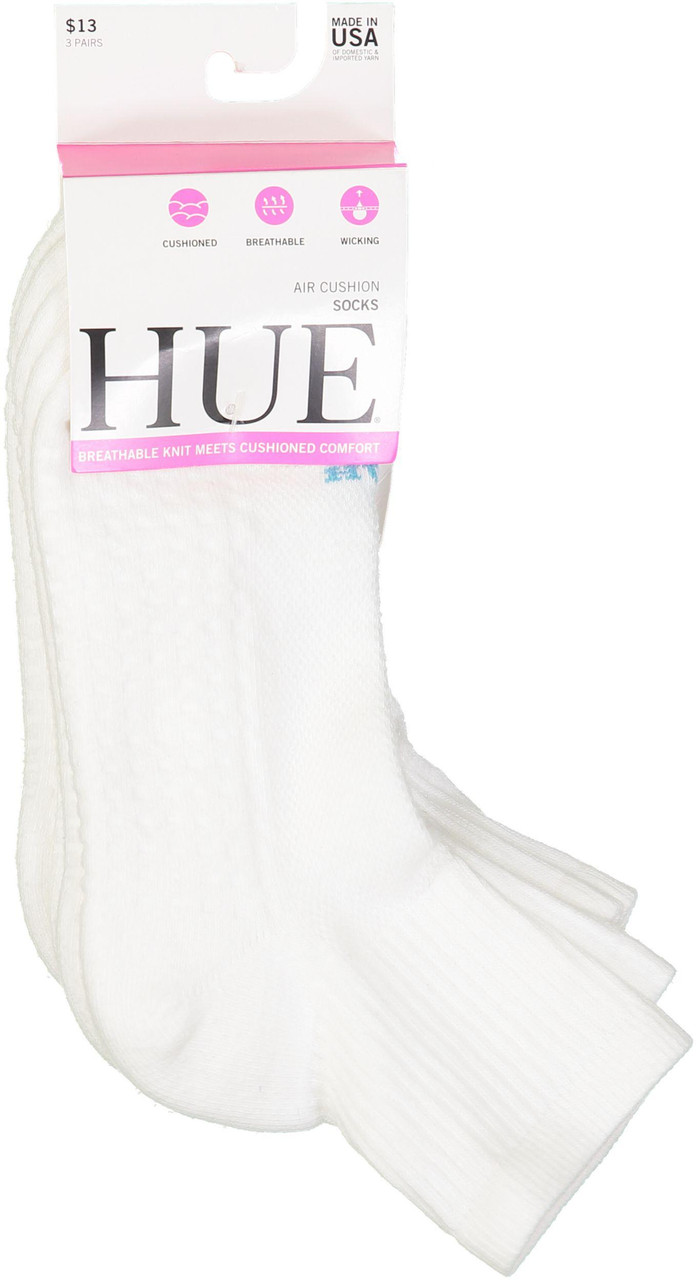 HUE Womens Air Cushion Mini Crew Socks 3-Pack Style-12802