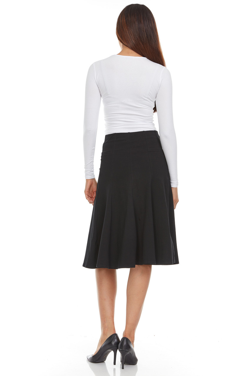 スカート DOUBLE WAISTED PLEATS SKIRT BLACK Women's 27 Inch Cotton Panel Skirt - Double Header USA