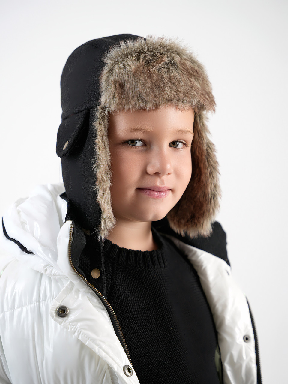 ★The Barnnet ivory padded trapper hat Kids Trapper Hat - Double Header USA