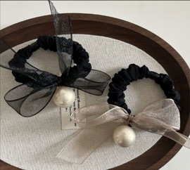 Pearl and Organza Bow Hair Scrunchies