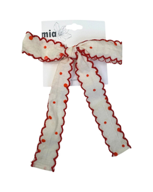 Embroidered Edge Polkadot Bow Hair Clip