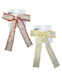Embroidered Edge Polkadot Bow Hair Clip