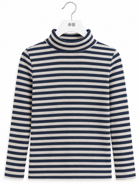 Heather Navy Striped Mockneck