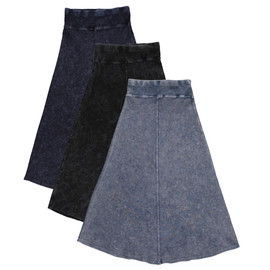 Girls Rib Denim Wash Maxi Skirt w/wide Waistband