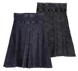Girls Rib Denim Wash A-line Skirt w/wide Waistband