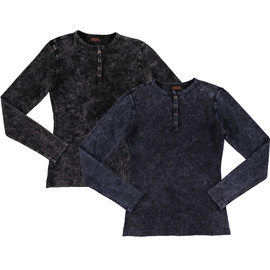 Women's Thin Rib Stonewash L/S Henley 