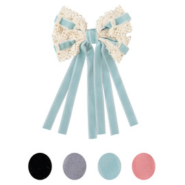 Girls Lace Adorned Velour Med Bow Clip