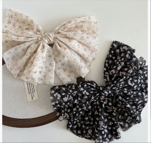 Floral-Print Chiffon Bow Hair Clips