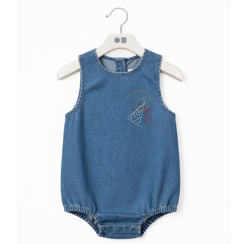 Embroidered Denim Romper