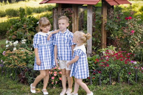 Cotton Checked 3/4 Sleeve Dress