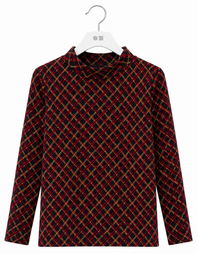 Plaid Knit Mockneck