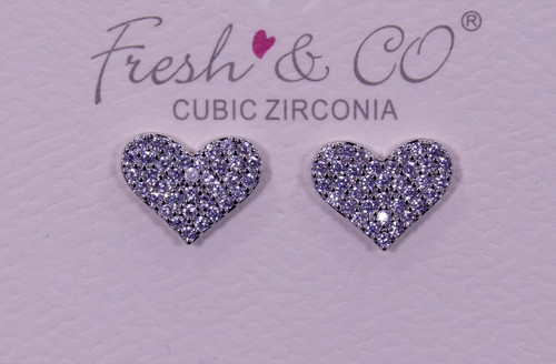 Fresh & Co White Gold Dipped CZ Heart Earrings