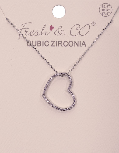 Fresh & Co White Gold Dipped CZ Sideways Heart Necklace