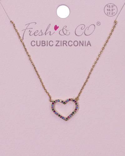 Fresh & Co Gold Dipped CZ Jeweled Heart Necklace