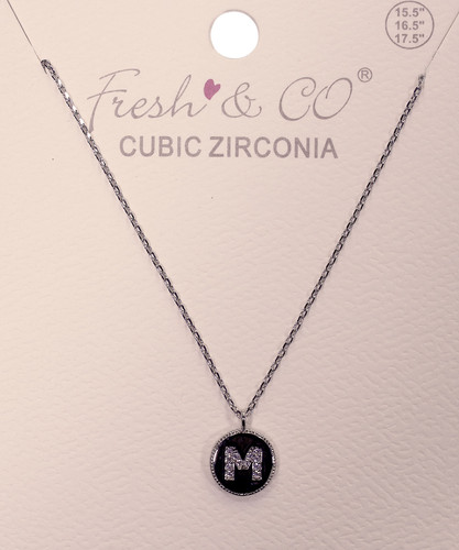 Fresh & Co White Gold Dipped CZ "M" Letter Necklace