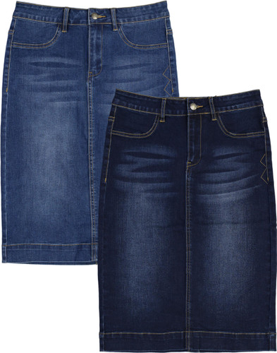 Womens Longer Denim Straight Skirt