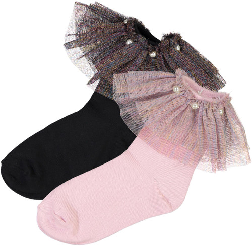 BlinQ Girls Multicolored Trim With Pearls Ankle Socks - 323