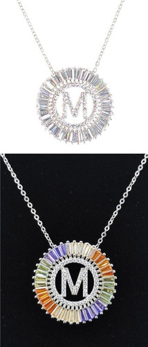 Round Crystal Diamond 'M' Initial Necklace - N007-M