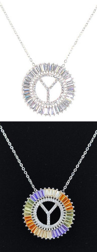 Round Crystal Diamond 'Y' Initial Necklace - N007-Y