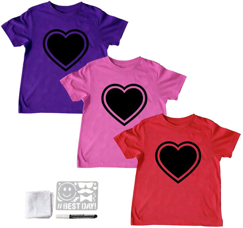 Chalk of the Town Girls Heart Short Sleeve Reusable Chalkboard T-Shirt Kit