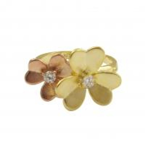 Two Tone Flower Cluster Ring -7R589-SS-GD-RS