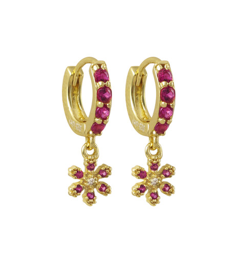 Ruby Gold Flower Earrings - 7EP436-SS-GD