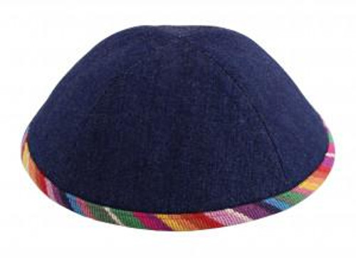 TCS Yarmulka - Denim Blue With Colorful Rim