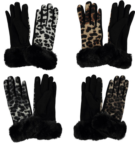 Riqki Women's Cheetah Print Fur Gloves-GL150