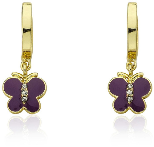 Girls Purple Enamel Crystal Butterfly Earring - ER6942B-GP