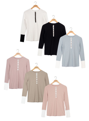 Point Womens Ribbed ColorBlock Henley