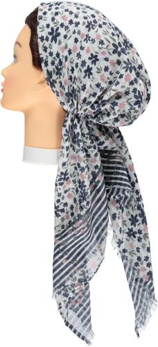 Riqki Mini Flowers Navy/Mauve Long Tails Pre-Tied Bandana - Y1220