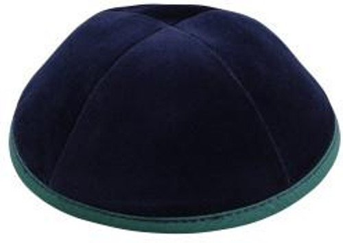 TCS Yarmulka Velvet Navy With Green Rim