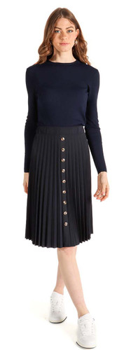 Women's Button Front Knit Pleated Skirt