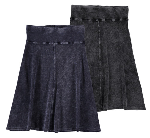 Girls Rib Denim Wash A-line Skirt w/wide Waistband