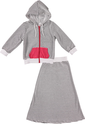 Black & White Striped w/Zipper Two Piece Terry Robe