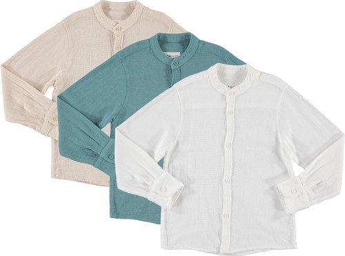 Boys L/S Collarless Cotton Dress Shirt