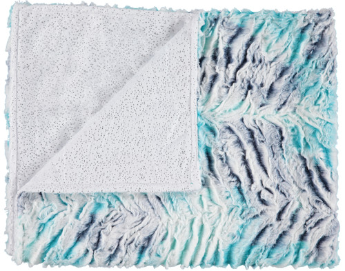 Prims Aquamarine/Glitter Minky White & Silver Blanket