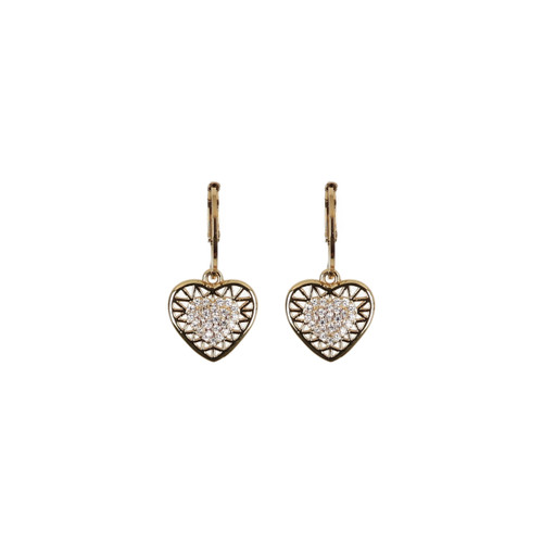 Lasercut Gold & CZ Heart Crystal Earrings  ER-6117
