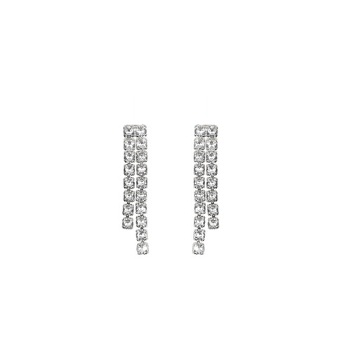 Double Row Tennis Drop White Gold Earrings  ER-6138