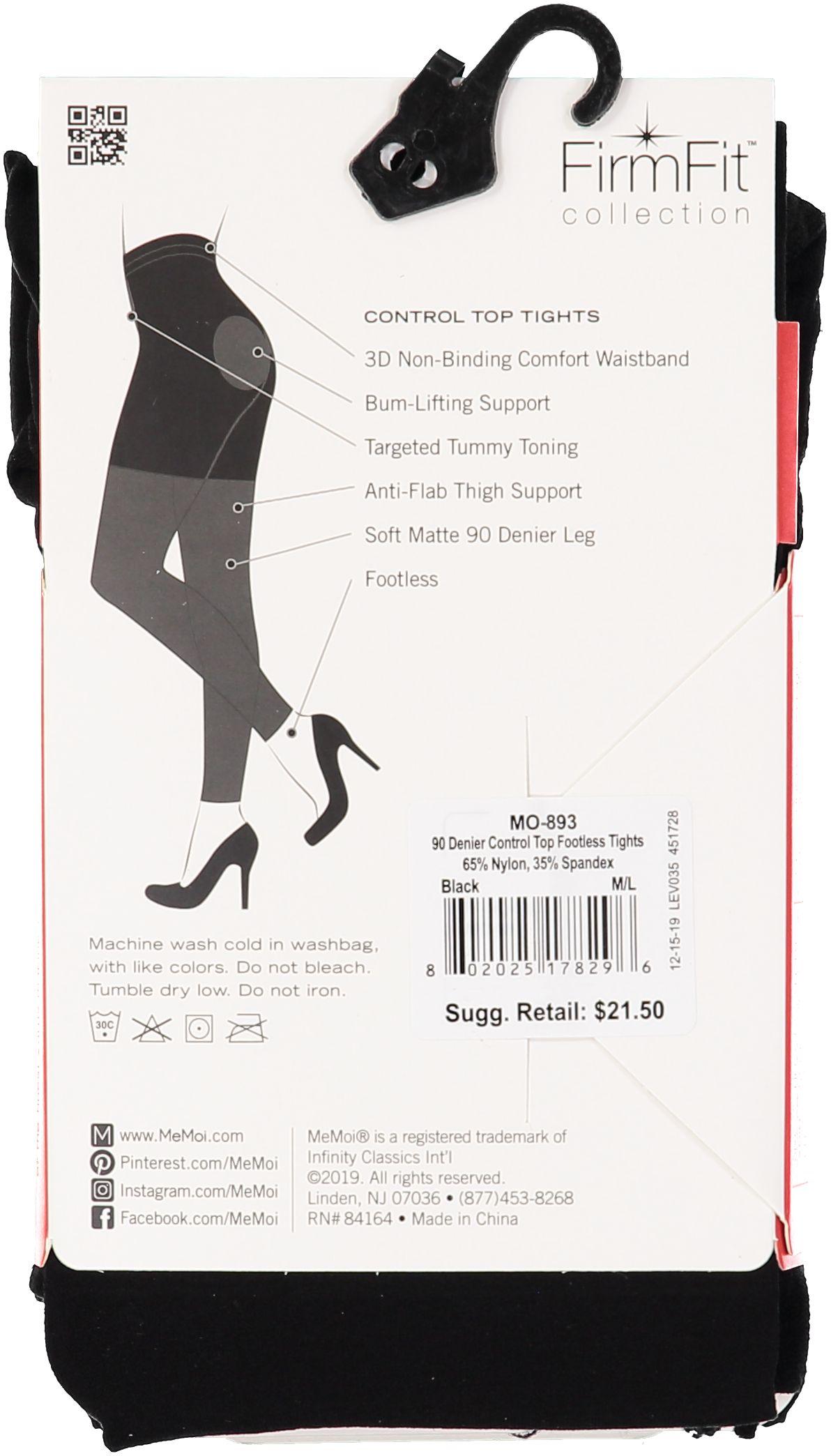 Memoi Womens 90 Denier Control Top Footless Tights MO893 Double