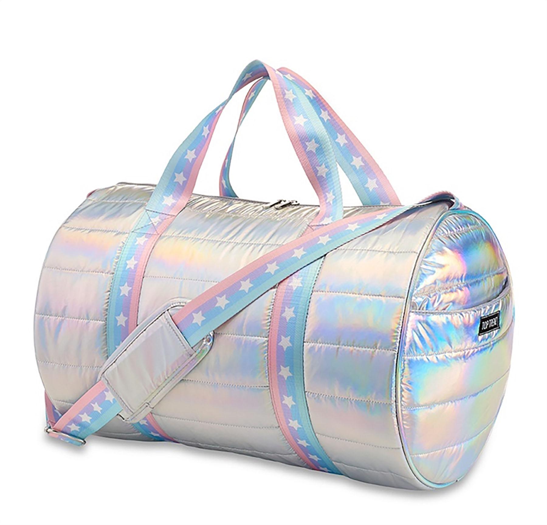 Top Trenz Pastel Stripe Puffer Duffle Bag with White Stars DUFPUFFRB