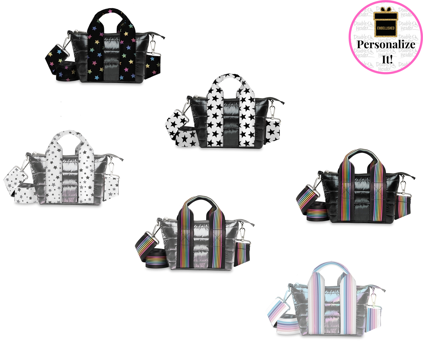 Top Trenz Puffer Cross Body Tiny Tote w/ Straps Double Header USA