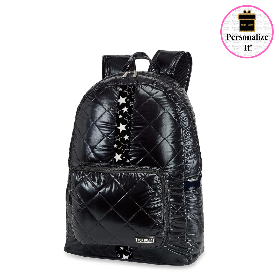 Top Trenz Black Puffer Backpack W/ Midnight Stripe Double Header USA