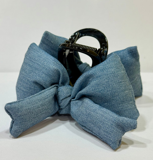 Oversized Denim Bow Hair Claw Clip - Double Header USA display picture 1
