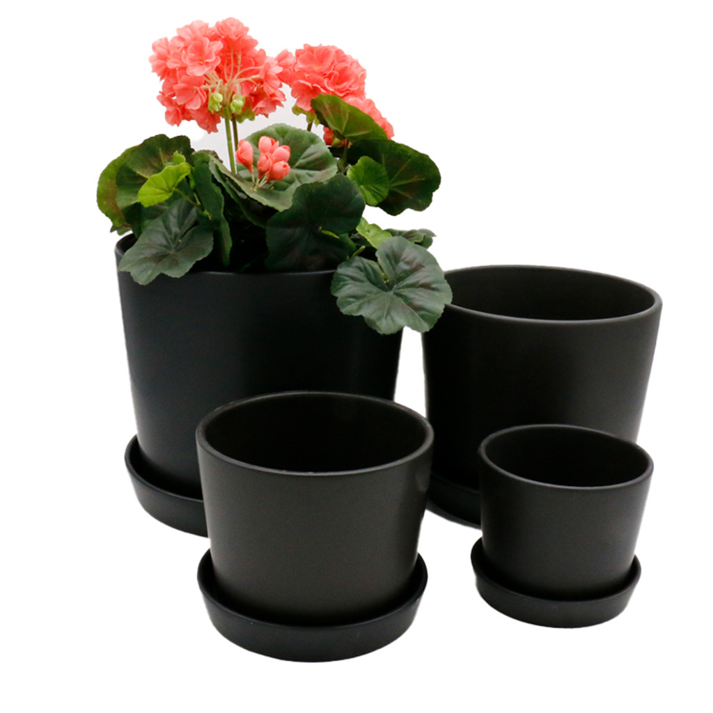 STRAIGHT PLANTERS WITH SAUCER (MATT BLACK) - DHP0066 MATT BLACK