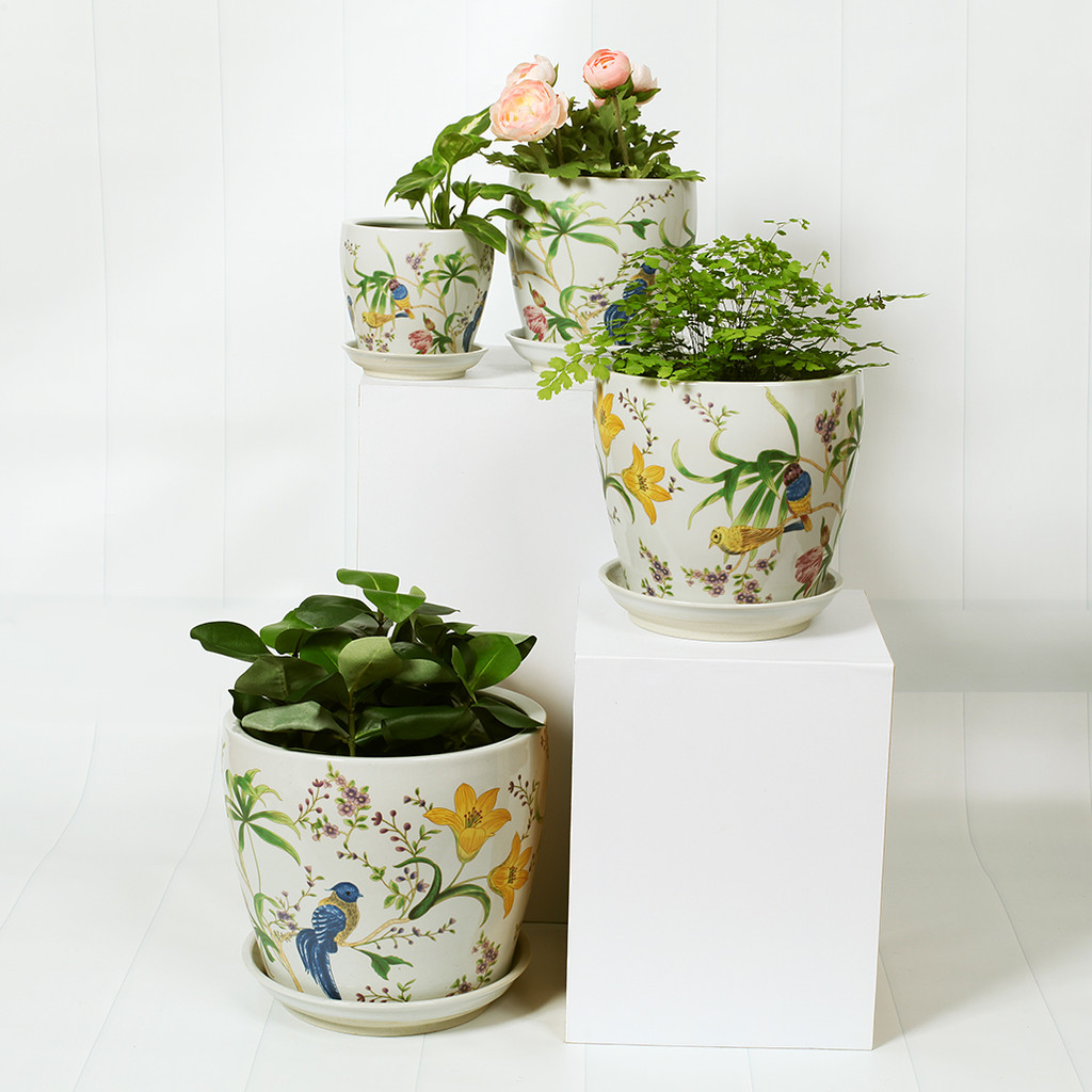 SET 4 PLANTERS FLORAL BIRDS - PE0072