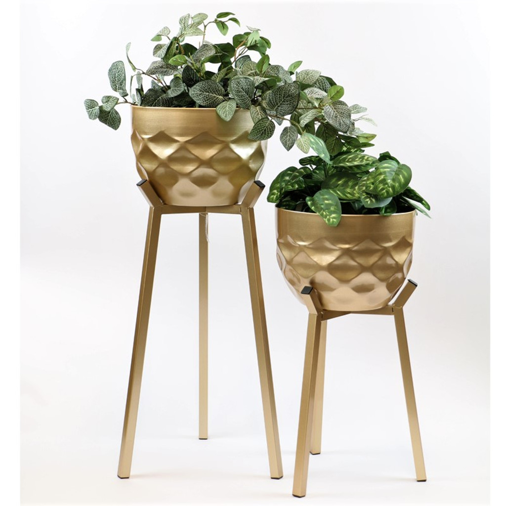 GOLD PATTERNED PLANT STAND SET OF 2 - XJ4022A